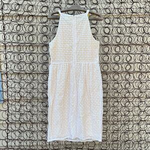 Calvin Klein White Eyelet Cotton Dress over yellow NWT Size 10